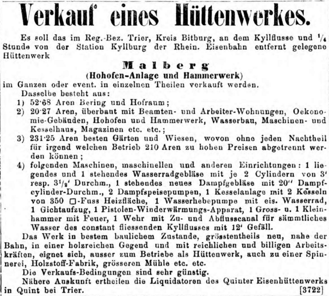 Datei:1876 Verkaufsanzeige Hüttenwerk Malberg.png